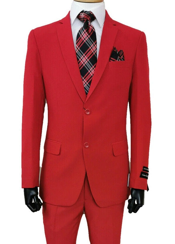 Red Hot Suit for the Modern Man Flat Front Style Look Sharp & Feel Confident 2 Piece Perfection