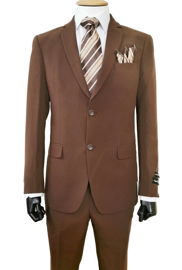 Classic Brown Suit for the Modern Man: Flat Front Style. Look Sharp, Feel Confident.