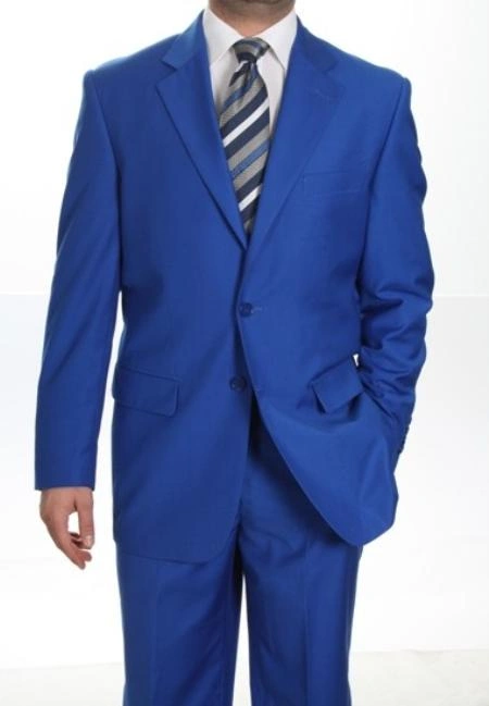 Royal Blue Essential Men's Suit Flat Front Pants Two Piece Classic Style Ready to Go