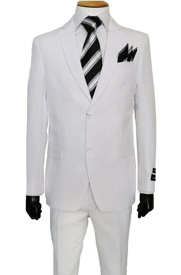 Sharp White Suit for the Modern Man: Effortless Style with Flat Front Pants.