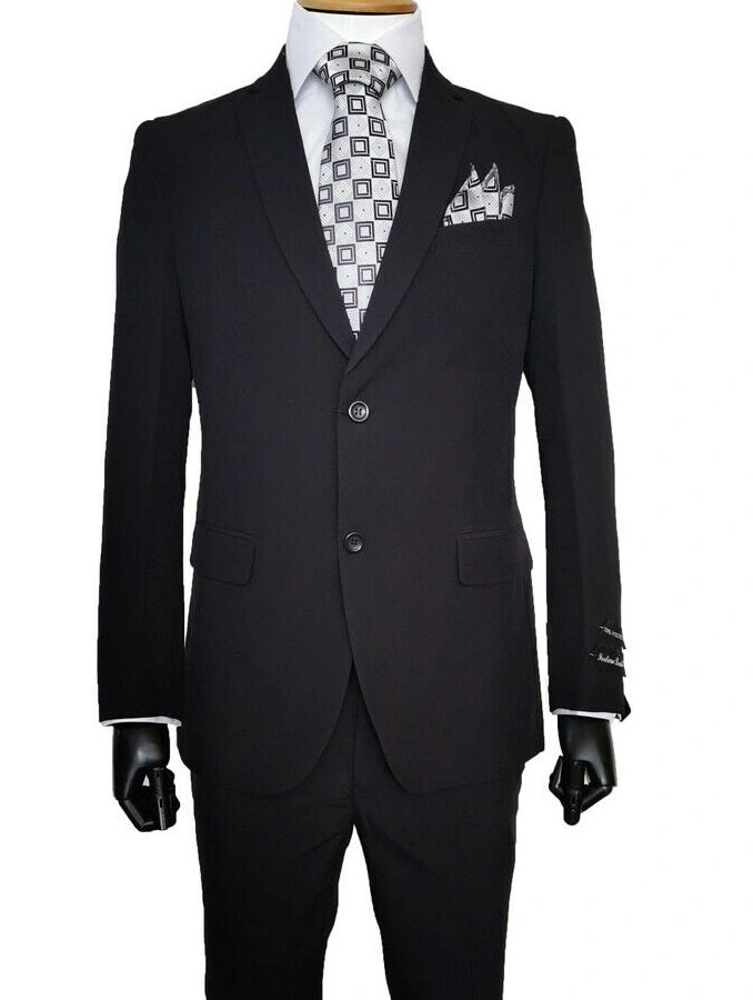 Classic Black Suit Set for Men: Essential Style, Flat-Front Pants, Get Yours Today